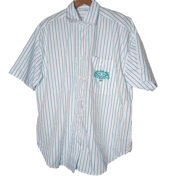 Liz Thomas II Blouse Plus Size 40 White Teal Stripe Short Vintage 80s 90s NOS - Picture 1 of 12